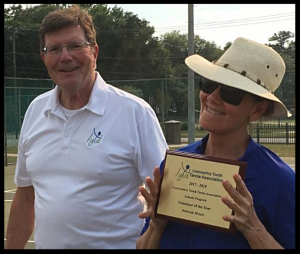 LYTA President Bob Stevens and Dunston Elementary Volunteer of the Year, Deborah Myers