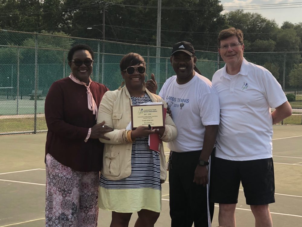 Tyra Johnson (center) was named Lamb Elementary tennis Coach of the Year