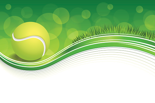Background green grass sport white tennis yellow ball frame illustration Modern graphic of tennis ball on green and white background